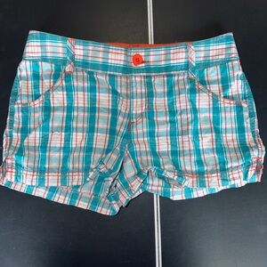Plaid Women's Shorts - Teal and White